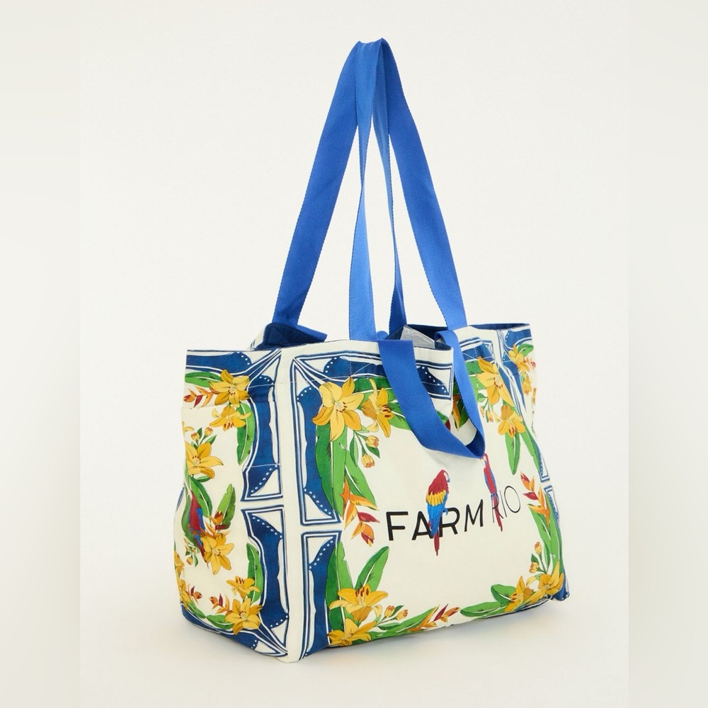 FARM Rio Brazil Tropical Parrot Large Canvas Carryall Tote Bag NWT - Picture 13 of 15